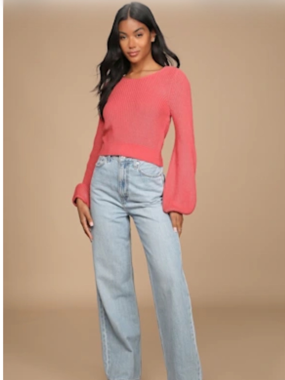 “Let’s Get Away” Coral, Knit Twist Back Sweater